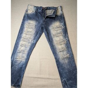 Southpole Mens Distressed Acid Wash Straight Leg Denim Jeans Blue 38x32 RN82628